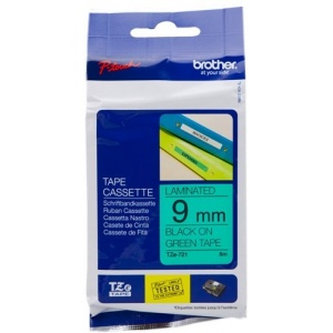 Brother TZe-721 TZ-721 ORIGINAL nastro laminato nero su verde 9 mm x 8 m, laminato