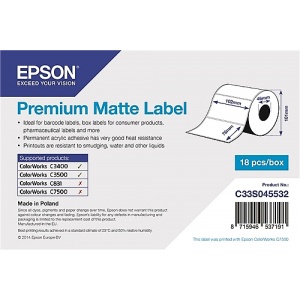 Epson C33S045532 S045532 ORIGINAL Etichette Bianco Premium Matte Label 102mm x 76mm 440 etich. - 8715946537191